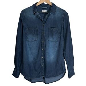 Merona Denim Button Up Shirt Long Sleeves 100% Cotton Women's Size Medium